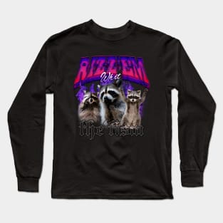 Rizz Em With The Tism Retro Shirt, Vintage Funny Raccoon Graphic Shirt, Autism Awareness, Raccoon Meme Long Sleeve T-Shirt